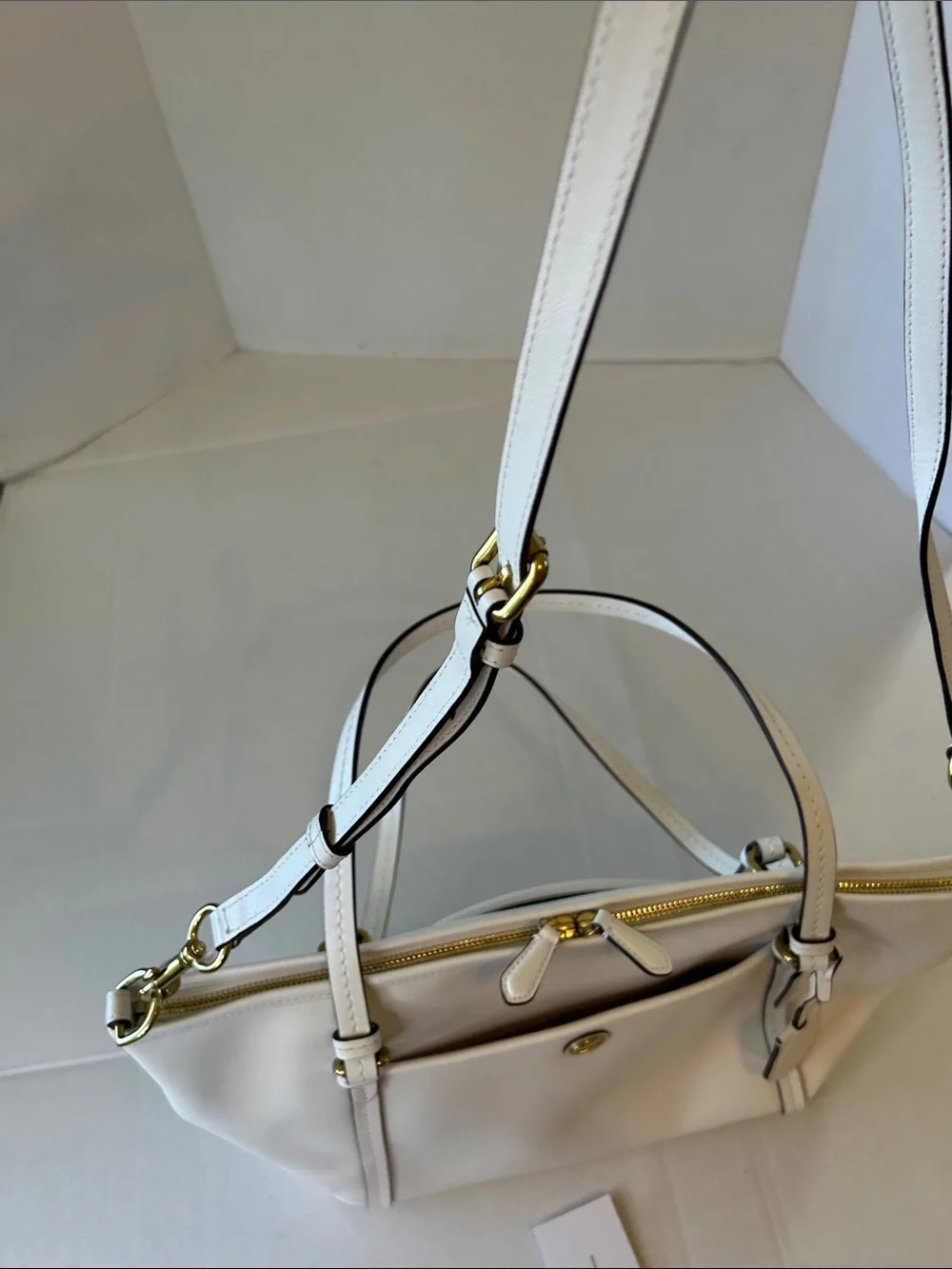 COACH PEYTON LEATHER JORDAN DOUBLE ZIP TOP TOTE CARRYALL IVORY COLOR